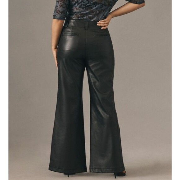 Anthropologie Maeve Naomi Wide Leg Flare Faux Leather Pants Black High Rise Sz 6 - Picture 7 of 8